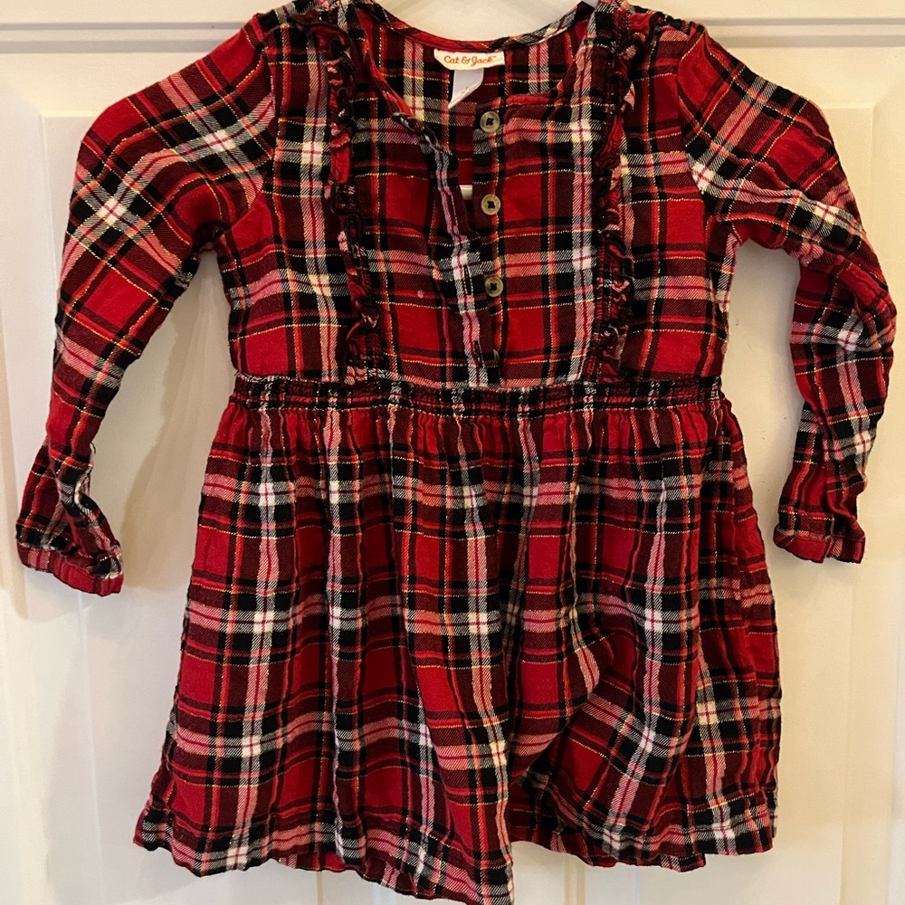 Cat & Jack Red Plaid Button-Up Dress